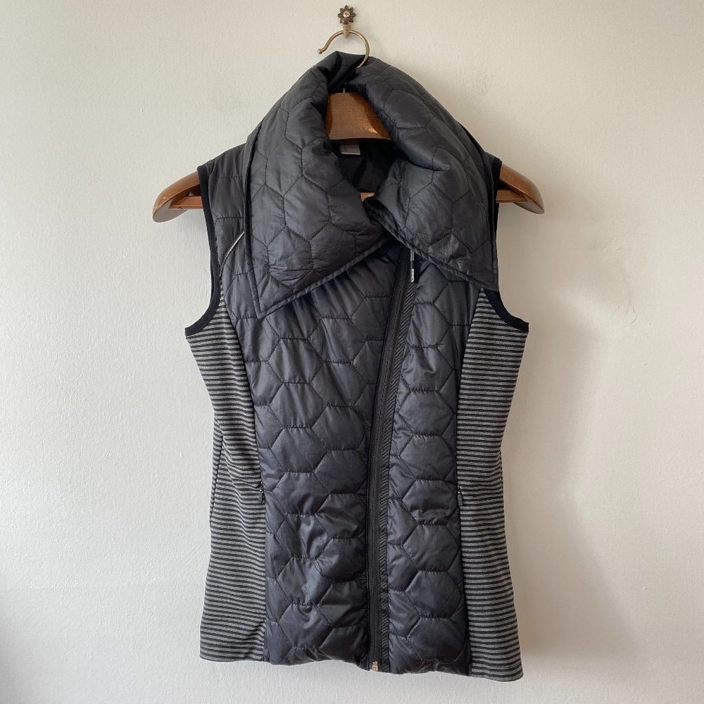 Mondetta Womens Small Black Striped Down Filled Zipped Puffer Vest